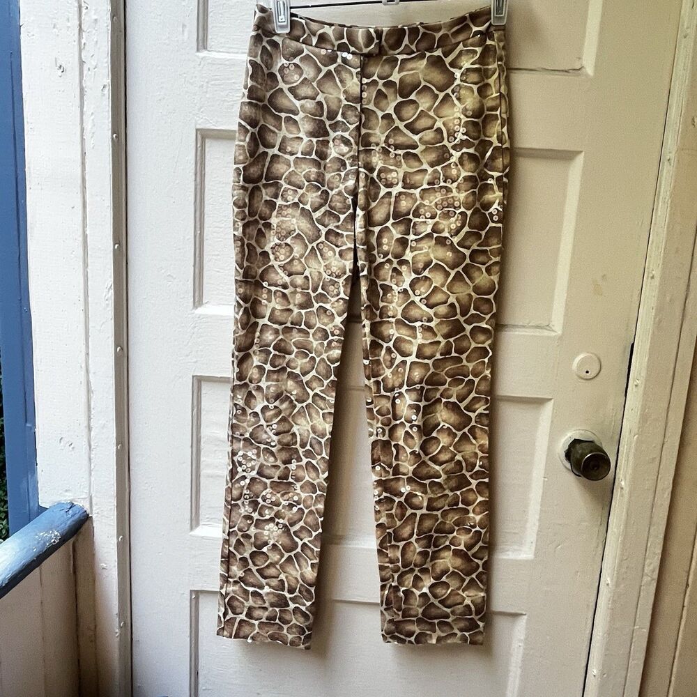 Cache Sequin Pants Sz 2 Low Rise Giraffe Disco Rave Festival Boho Funky Slim Fit